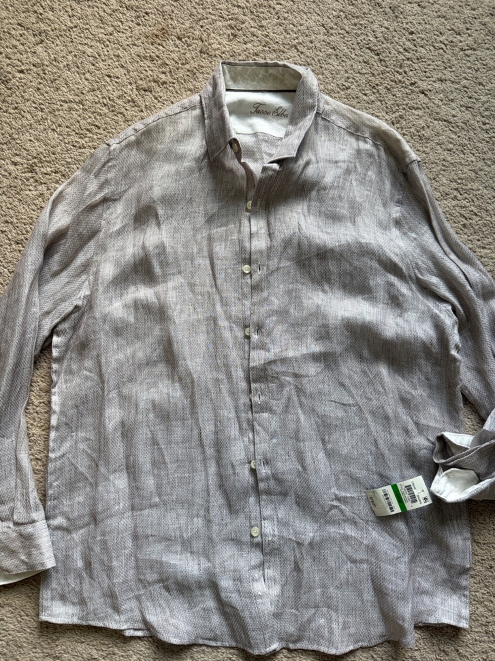 Tasso Elba Men's Casual Button-Down Shirt in Light Taupe Heather